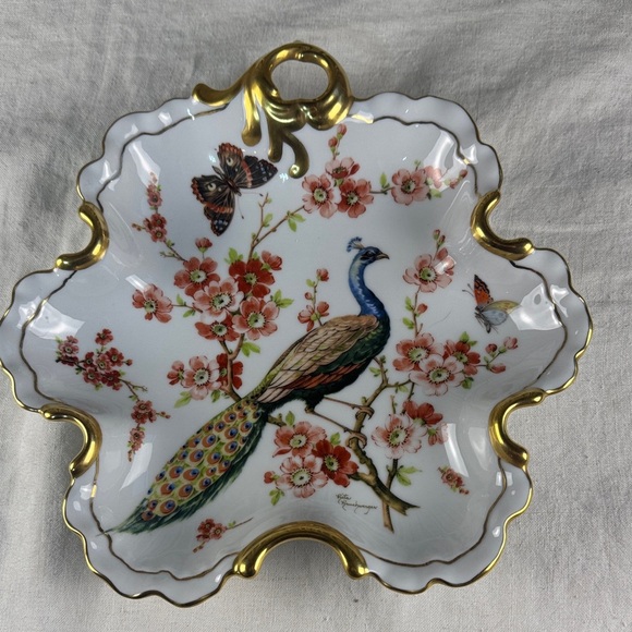 Rita Rauchwerger Other - Gold-Trimmed Floral Peacock Serveware Dish